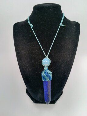 Natural Sodalite Macrame Necklace, Hand-Woven Spiritual Amulet